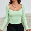 Damska koszulka sprężyna jesień damskie bluzki solidny kolor kwadratowy Sweter z długim rękawem