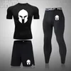 Herrspårar herrarna Sparta Set Gym Sport T Shirt Tights Clothing Rashguard Men Set Compression Suit Fitness Sportswear Man Running S