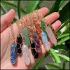 Arts And Crafts Natural Stone Pendant Gold Wire Wrap Crystal Necklace Hexagonal Amethysts Pink Quartz Pendum Chakra Healin Sports2010 Dhfjb