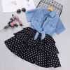 2pcs New Year Girls Dress Spring Summer Sucle Girls Layered Princess Dress Denim Teenager Evening Party 드레스 6 8 12 Yrs