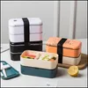 Ensembles De Vaisselle Boîte À Lunch Bento Pour L'école Enfants Employé De Bureau Pique-nique Double Couche Japonais Micro-Ondes Portable En Plastique Containe Mxhome Dhbsx