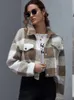 DGIRL Giacca invernale Donna Cappotto Cappotto scozzese allentato Cappotto corto in peluche Giacca corta con patta e spalla corta Giacca scozzese di bufalo 220819