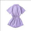 Rompers Summer Kids Girls Jumpsuits Short Sleeve Turn-Down Collar Overalls Purple Mxhome Drop Delivery 2021 Baby Maternity Bab Mxhome Dhwkd