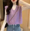 Women's Sweaters 2021 New Sweater Vest Women V Neck Solid Loose Casual Korean Style Fashion Spring Fall Sleeveless Sweaters Purple Blue ZY5817 J220915