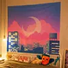 Hem Anime City Tapestry Hippie vägg hängande tyg kawaii rum dekor ation väggmålning makrama j220804