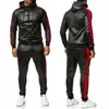 Tracksuits voor heren Maxbarley Men's Pu Leather Hoodies Set 2 -delige casual sweatsuitkapje met capuchon en broek joggingpak tracksuits's's