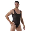 Men's G-Strings Men See-Through Mesh Bodysuit Exotic Teddies Sexy Underwear Round Neck Sleeveless Wrestling Singlet Athletic Leotard Nightwe