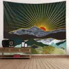 Alfombra de pared de estilo japonés Pintado abstracto Ballena Puesta de sol Bosque de montaña Hippie Mandala Tapiz Paisaje Colgante J220804