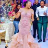 2022 plus size arabic aso ebi rosa sereia vestidos de baile sexy de renda de renda ￠ noite festa formal de segunda recep￧￣o vestidos de noivado de anivers￡rio ZJ540