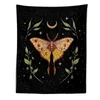 Psychedelic Butterfly Carpet Wall Hanging Moon Flowers Rugs Black Wildflower Aesthetic Cloth For Bedroom Dorm J220804