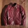 Veste en cuir de motard rouge pour moto, manteau de printemps et d'automne véritable, vêtements doux en peau de mouton de qualité mince, 220819