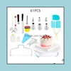 Baking Pastry Tools Cake Turntable Set 106Pcs Sile Kitchen Flower Mouth Muffin Cup Two-Line Layerer Decoration Tool 61Pcs Dro Mjbag Dhtt0