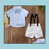 Kl￤der s￤tter Europe Summer Sp￤dbarn Baby Boys Set Kids Bowtie Kort ￤rmskjorta och Suspender Gentleman Boy 2pcs Children Outf MxHome DH9BP