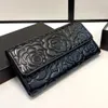 CC Bag Wallets 22Ss Long Wallet Top Leather Classic Black Quilted Camellia Hardware Metal Zip Flap Bag Crossbody Luxury Designer Ladies Shou