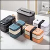 Ensembles De Vaisselle Boîte À Lunch Bento Pour L'école Enfants Employé De Bureau Pique-nique Double Couche Japonais Micro-Ondes Portable En Plastique Containe Mxhome Dhbsx