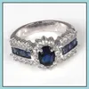 Solitaire Ring Gemstone Rings Size 6 7 8 9 10 11 12 Womens Blue Sapphire Cz 18K Gold Filled Wedding Beautifly Drop Deliver Carshop2006 Dhjo9