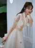 Hanfu Casual Dresses Women's Elegant Long Gown Hanbok Style Asian Clothing Champagne Vintage National V-hals Robe