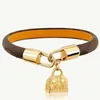 Fashion Classic Flat Brown brand designer Leather Bracelet for women and men Metal Lock Head Charm Bracelets earrings bracelets su271O
