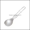 Ensembles de vaisselle Keith Outdoor Titanium Cuillère pliante Spork Couteau Fourchette Poignée Set Cam Couverts Mess Kit Cuisine Vaisselle P Packing2010 Dhdjx