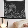 Ретро японский канагава волна черно -белая настенная настенная коврики