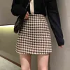 HOUZHOU Gonna da donna di lana di moda coreana Vintage Plaid pied de poule a vita alta A-line Slim Minigonne Autunno Inverno Elegante T220819