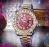 Orologi da uomo Full Diamonds tempestati di diamanti Time Week Day-Date 43mm Fashion Luxury Shinning Quartz Soid Fine Orologi da polso in acciaio inossidabile Orologi da polso a specchio in cristallo importati