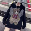여자 후드 땀 셔츠하라 주쿠 대형 크기 4xl 다이아몬드 베어 + 양털 풀오버 스웨터 여성 150kg 느슨한 패딩 탑 코트 워멘트 '