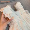 Bear Leader Kids Girls Dresses 2022 New Summer Lace Princess Dresses Children Solid color Clothing Baby Wedding Party Vestidos Y220819