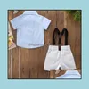 Kl￤der s￤tter Europe Summer Sp￤dbarn Baby Boys Set Kids Bowtie Kort ￤rmskjorta och Suspender Gentleman Boy 2pcs Children Outf MxHome DH9BP