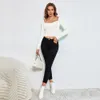 Women's T-Shirt Spring Autumn Women's Tops Solid Color Square Neck Long sleeved Sweater