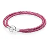 Honeysuckle Pink Link Moments Bracelet en cuir tissé double 925 argent Fits European Style Bielry Charmes perles à la main Andy Jewel 590734CHP-D4432091