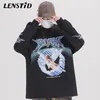 Lenstid Men Hip Hop Streetwear Angel Print Print Print Harajuku негабаритная футболка с длинными рукавами мода большая футболка хлопчатобу