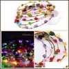 Dekorativa blommor kransar 24st Crown Flower pannband Led Light Up Hair Wreath Hairband Garlands Glowing Cosplay Birthday Bdesybag Dhxid