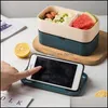 Ensembles De Vaisselle Boîte À Lunch Bento Pour L'école Enfants Employé De Bureau Pique-nique Double Couche Japonais Micro-Ondes Portable En Plastique Containe Mxhome Dhbsx