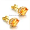 Stud Crystals Earrings Oval Cut Genuine Yellow Citrine Sier For Women Fashion Gemstone Jewelry Drop Delivery 2021 Carshop2006 Dhbf2