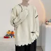 남자 풀버 풀 오버 불규칙한 구멍 디자인하라 주쿠 패션 커플 긴 소매 니트웨어 끈 넥 하이 스트리트 스웨터 남성 가을 220819
