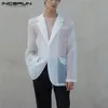 Moda Men Mesh Blazers şeffaf yaka uzun kollu seksi sıradan katlar One Düğme Sokak Giyim Parti Takım S 5XL Incerun 220819
