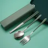 3pcs/set 304 Stainst Steel Tableware Spoon Fork Chopsticks الطالب سحب أدوات المائدة المحمولة مجموعة yf0098