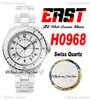 East J13 33mm H0968 Szwajcarski kwarc panie zegarek Korea Ceramiczna biała tarcza Czarna czarna liczba markery ceramika