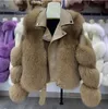 Roupas de grife de gotas femininas casaco de peles de peles reais com raposa pur inverno moda de moda de peles casaco de couro de peles