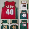 Basquete de retrocesso 40 Men de Jersey Kemey Gary 20 Payton Shawn Basketball Shorts Jerseys Red White Green Stitched Top clássico