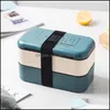 Ensembles De Vaisselle Boîte À Lunch Bento Pour L'école Enfants Employé De Bureau Pique-nique Double Couche Japonais Micro-Ondes Portable En Plastique Containe Mxhome Dhbsx