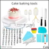 Baking Pastry Tools Cake Turntable Set 106Pcs Sile Kitchen Flower Mouth Muffin Cup Two-Line Layerer Decoration Tool 61Pcs Dro Mjbag Dhtt0