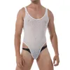 Erkekler G-Strings Erkekler See-Through Meat Bodysuit Egzotik Teddies Seksi iç çamaşırı Yuvarlak Boyun Kolsuz Güreş Singlet Atletik Şeytan Nightwe