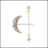 Stud Unique Punk Earring Korean Fashion Sweet Hollow Moon Star Earrings Double With Chic Bracelet Drop Delivery 2021 Jewelry Mjfashion Dhwdt