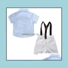 Kl￤der s￤tter Europe Summer Sp￤dbarn Baby Boys Set Kids Bowtie Kort ￤rmskjorta och Suspender Gentleman Boy 2pcs Children Outf MxHome DH9BP