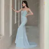 Sjöjungfru lång prom klänning parti för kvinnor ärmlös älskling himmelblå aftonklänning plus storlek vestidos de festia ny