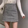 HOUZHOU Gonna da donna di lana di moda coreana Vintage Plaid pied de poule a vita alta A-line Slim Minigonne Autunno Inverno Elegante T220819