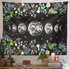 Moon phase de tapis mur suspendu vert olive feuille noire de fleur noire de chambre boho décoration de chambre décoration j220804