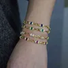 Bangle Designer Summer Fashion Rainbow Jewelry Geometric Baguette CZ White Green Blue Red Cubic Zirconia Open Link Chain Sparking Armband